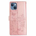 For iPhone 14 Plus Butterfly Love Flower Embossed Leather Phone Case(Rose Gold) - 3