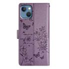 For iPhone 14 Plus Butterfly Love Flower Embossed Leather Phone Case(Purple) - 3