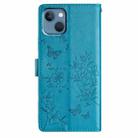 For iPhone 14 Plus Butterfly Love Flower Embossed Leather Phone Case(Blue) - 3
