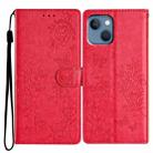 For iPhone 14 Butterfly Love Flower Embossed Leather Phone Case(Red) - 1