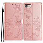 For iPhone SE 2022 / SE 2020 Butterflies and Flowers Leather Phone Case(Rose Gold) - 1