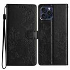 For iPhone 13 Pro Max Butterfly Love Flower Embossed Leather Phone Case(Black) - 1