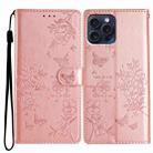 For iPhone 13 Pro Butterflies and Flowers Leather Phone Case(Rose Gold) - 1