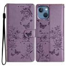 For iPhone 13 Butterfly Love Flower Embossed Leather Phone Case(Purple) - 1