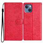 For iPhone 13 mini Butterfly Love Flower Embossed Leather Phone Case(Red) - 1