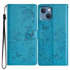 For iPhone 13 mini Butterflies and Flowers Leather Phone Case(Blue) - 1