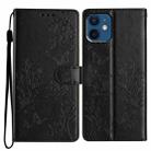 For iPhone 12 / 12 Pro Butterfly Love Flower Embossed Leather Phone Case(Black) - 1