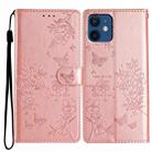 For iPhone 12 / 12 Pro Butterfly Love Flower Embossed Leather Phone Case(Rose Gold) - 1