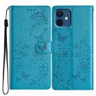 For iPhone 12 / 12 Pro Butterfly Love Flower Embossed Leather Phone Case(Blue) - 1