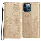 For iPhone 12 Pro Max Butterflies and Flowers Leather Phone Case(Gold) - 1