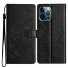 For iPhone 12 Pro Max Butterfly Love Flower Embossed Leather Phone Case(Black) - 1
