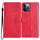 For iPhone 12 Pro Max Butterflies and Flowers Leather Phone Case(Red) - 1