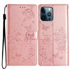 For iPhone 12 Pro Max Butterflies and Flowers Leather Phone Case(Rose Gold) - 1