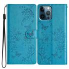 For iPhone 12 Pro Max Butterfly Love Flower Embossed Leather Phone Case(Blue) - 1