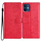 For iPhone 12 mini Butterflies and Flowers Leather Phone Case(Red) - 1