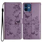 For iPhone 12 mini Butterfly Love Flower Embossed Leather Phone Case(Purple) - 1