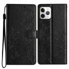 For iPhone 11 Pro Max Butterflies and Flowers Leather Phone Case(Black) - 1