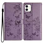 For iPhone 11 Butterfly Love Flower Embossed Leather Phone Case(Purple) - 1