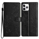 For iPhone 11 Pro Butterfly Love Flower Embossed Leather Phone Case(Black) - 1