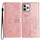 For iPhone 11 Pro Butterfly Love Flower Embossed Leather Phone Case(Rose Gold) - 1