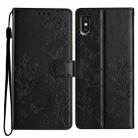 For iPhone XS / X Butterfly Love Flower Embossed Leather Phone Case(Black) - 1