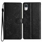 For iPhone XR Butterflies and Flowers Leather Phone Case(Black) - 1