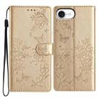 For iPhone 16e Butterflies and Flowers Leather Phone Case(Gold) - 1