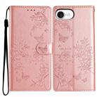 For iPhone 16e Butterflies and Flowers Leather Phone Case(Rose Gold) - 1