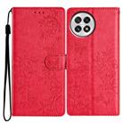 For OnePlus 13 Butterflies and Flowers Leather Phone Case(Red) - 1