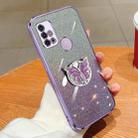 For Motorola Moto G30 Plated Gradient Glitter Butterfly Holder TPU Phone Case(Purple) - 1