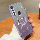 For Motorola Moto G8 Plus Plated Gradient Glitter Butterfly Holder TPU Phone Case(Purple) - 1