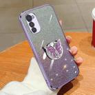 For Motorola Moto E32 Plated Gradient Glitter Butterfly Holder TPU Phone Case(Purple) - 1