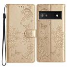 For Google Pixel 8a Butterflies and Flowers Leather Phone Case(Gold) - 1