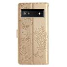 For Google Pixel 8a Butterflies and Flowers Leather Phone Case(Gold) - 3