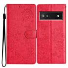 For Google Pixel 8a Butterflies and Flowers Leather Phone Case(Red) - 1