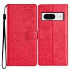 For Google Pixel 8 Butterflies and Flowers Leather Phone Case(Red) - 1