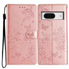 For Google Pixel 8 Butterflies and Flowers Leather Phone Case(Rose Gold) - 1