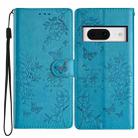 For Google Pixel 8 Butterfly Love Flower Embossed Leather Phone Case(Blue) - 1