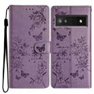 For Google Pixel 7a Butterfly Love Flower Embossed Leather Phone Case(Purple) - 1
