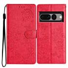 For Google Pixel 7 Pro 5G Butterfly Love Flower Embossed Leather Phone Case(Red) - 1