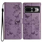 For Google Pixel 7 Pro 5G Butterflies and Flowers Leather Phone Case(Purple) - 1