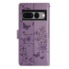 For Google Pixel 7 Pro 5G Butterflies and Flowers Leather Phone Case(Purple) - 3