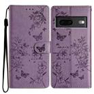 For Google Pixel 7 5G Butterfly Love Flower Embossed Leather Phone Case(Purple) - 1