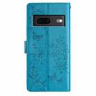 For Google Pixel 7 5G Butterfly Love Flower Embossed Leather Phone Case(Blue) - 3