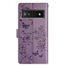 For Google Pixel 6a Butterflies and Flowers Leather Phone Case(Purple) - 3