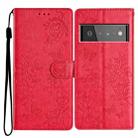 For Google Pixel 6 Butterfly Love Flower Embossed Leather Phone Case(Red) - 1