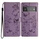 For Google Pixel 6 Butterfly Love Flower Embossed Leather Phone Case(Purple) - 1