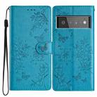 For Google Pixel 6 Butterfly Love Flower Embossed Leather Phone Case(Blue) - 1