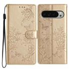 For Google Pixel 9 / 9 Pro Butterflies and Flowers Leather Phone Case(Gold) - 1