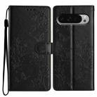 For Google Pixel 9 / 9 Pro Butterflies and Flowers Leather Phone Case(Black) - 1